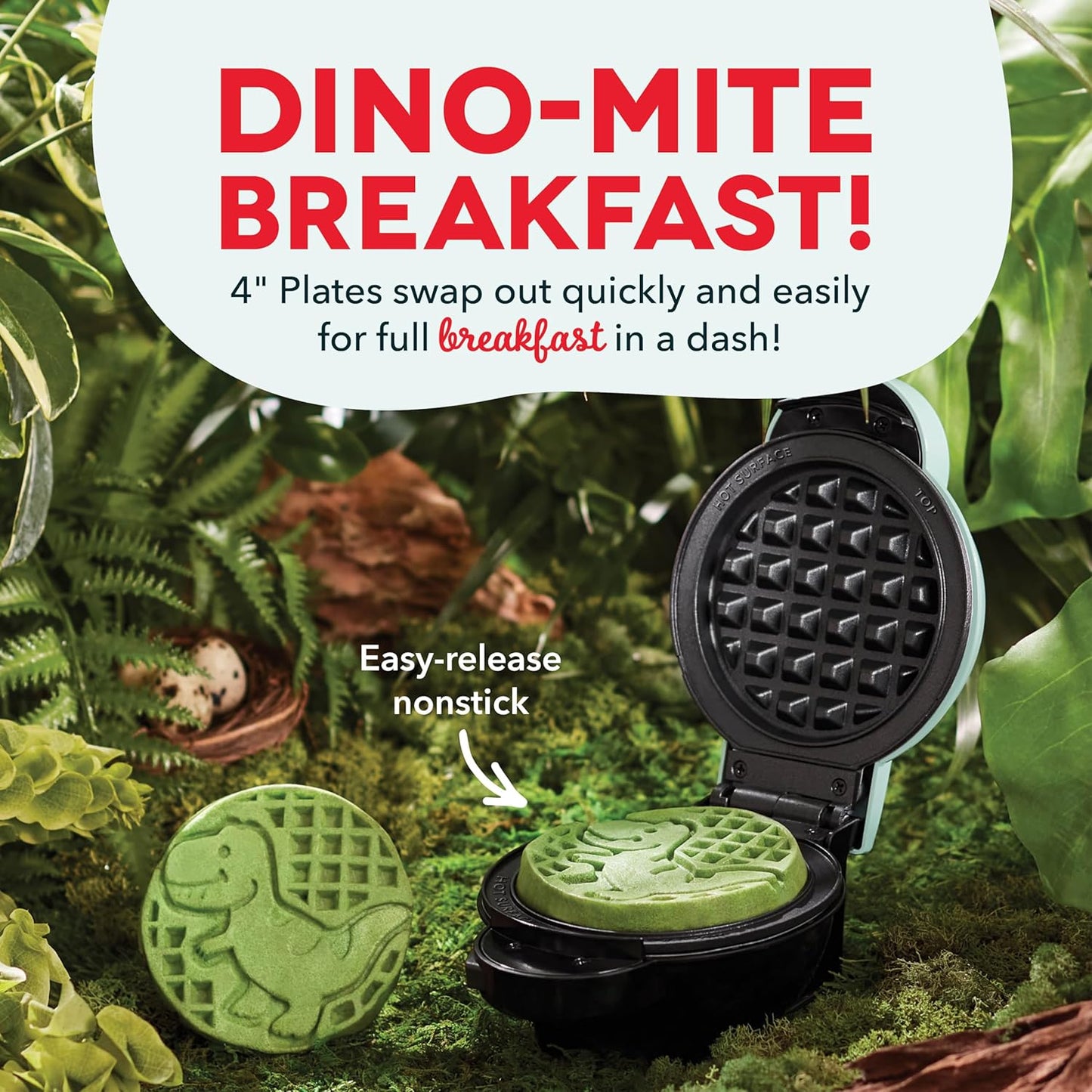 DASH Multimaker Mini System - Waffle Maker with Six 4” Removable Plates: Waffle Iron & Griddle, 4-in-1 Mini Waffle Maker for Kids and Families – Nonstick Surface, Just Add Batter (Aqua)