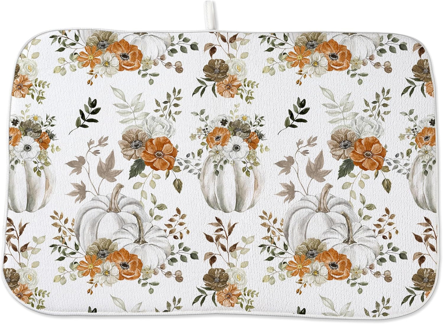 Fall Dish Drying Mat 18 x 24 inch Thanksgiving Autumn Watercolor Pumpkin Maple Leaves Decorative Drying Mats Microfiber Absorbent Dish Washable Draining Mat for Kitchen Counter Decor