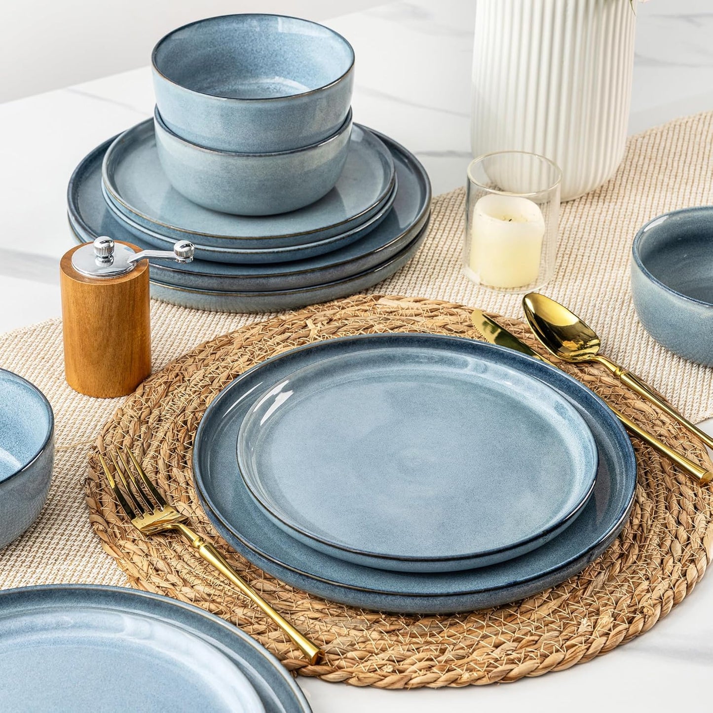 AmorArc Stoneware Dinnerware Sets for 8,Round Reactive Glaze Ceramic Plates and Bowls Set,Highly Scrath Resistant | Dishwasher & Microwave Safe Dishes Set,Service for 8 (24pc)