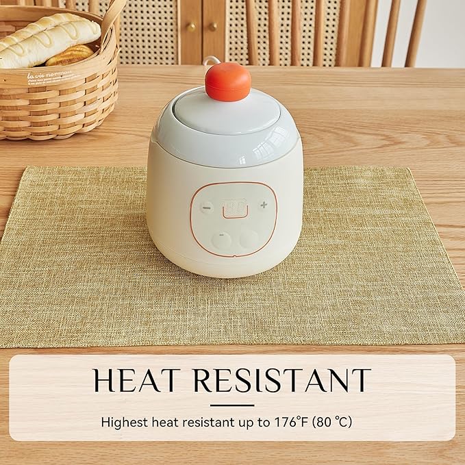 Softalker Faux Linen Placemats Set of 8-12 x 18 Inch, Heat Resistant Double Layered Durable Burlap Farmhouse Place Mats, Non-Slip Washable Rustic Table Mats for Dining, Kitchen, Party（Khaki