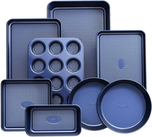 Baking Pans Set 8-Piece Bakeware Sets, Baking Sets for Cooking Nonstick Oven Pan Set, Baking Sheet Set, Cookie Sheets for Baking, Muffin Pan, Ceramic Coated Blue