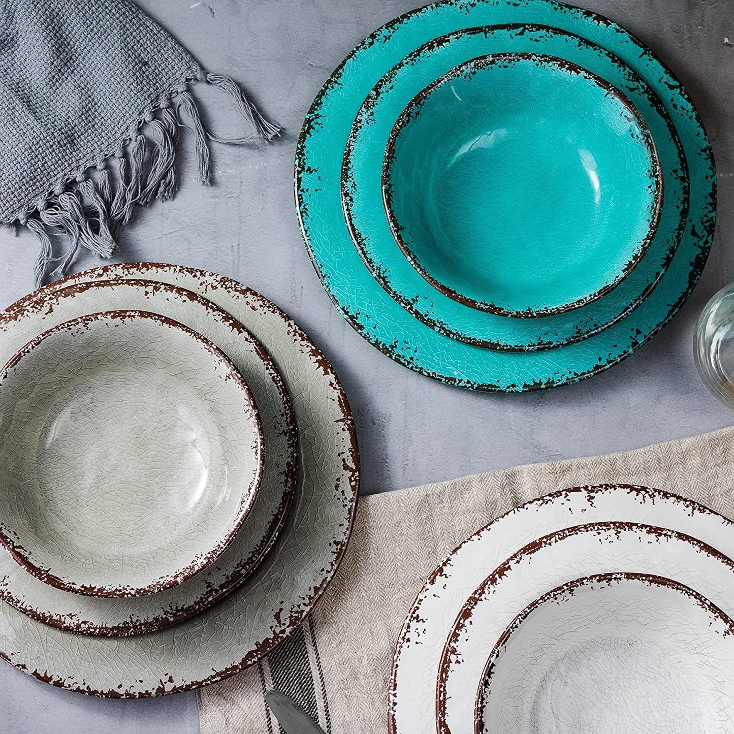 LEHAHA Farmhouse Melamine Pasta Bowl, 9.25 inch Large Salad Bowls, Set of 6, Unbreakable 100% Melamine Serving Bowls Set for Dinner, Wide and Shallow Bowls Set, Dishwasher Safe, Grey…