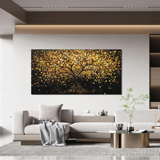 Canvas Wall Art Decor Canvas Modern Art Wall Decor Black and Gold Wall Art Decor Tree of Life Wall Art Pictures for Living Room Tree Wall Art Prints Art Work for Home Office Wall Decor 20" X 40"