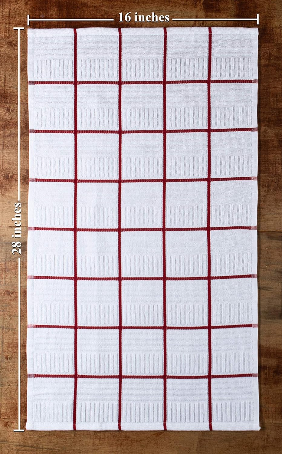 Sticky Toffee Cotton Kitchen Towels Set of 4, Red and White, 28 x 16 in, Absorbent Reusable Hand and Dish Towels, Tea Towels, Oeko-Tex Cotton