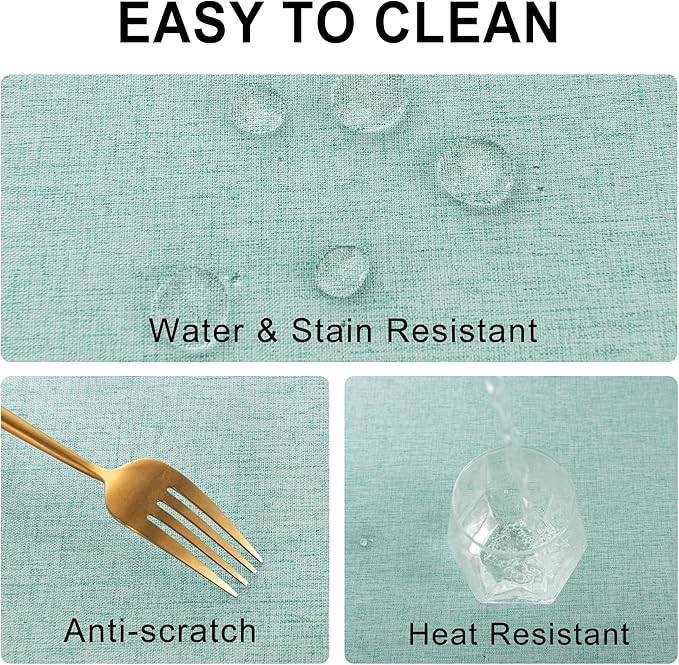 DWCN Rectangle Faux Linen Tablecloth - Textured Waterproof Spill-Proof Wrinkle and Stain Resistant Table Cloth Decorative Fabric Farmhouse Table Cover for Kitchen Dining Party, 60 x 102 Inch, Aqua