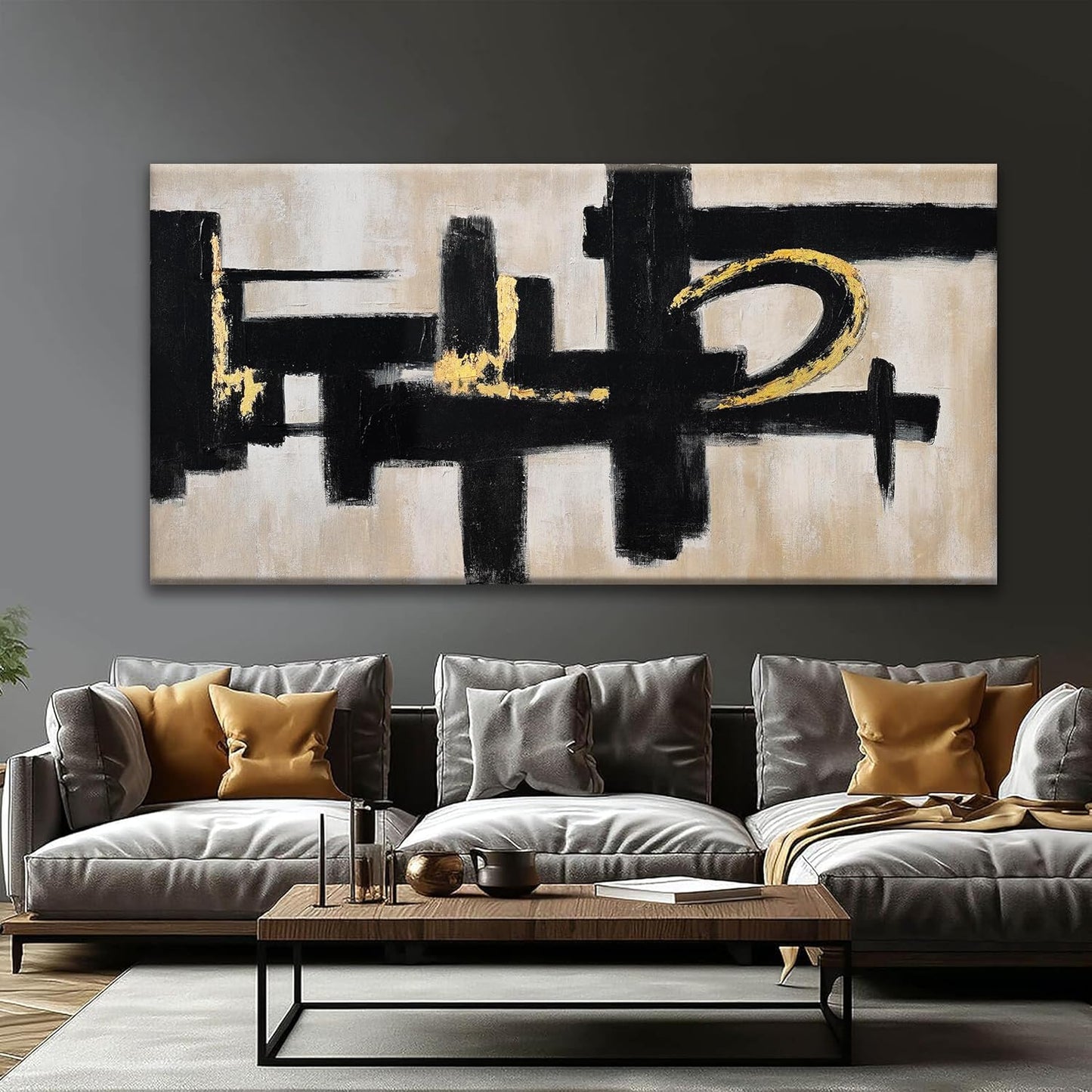 QSQ Black And Off-White Wall Art Abstract Picture Paintings On Canvas Art Wall Decor 29 x 58 Inches Large Wall Art Minimalism Abstract Wall Decor Textured Artwork Living Room Bedroom Office Artwork