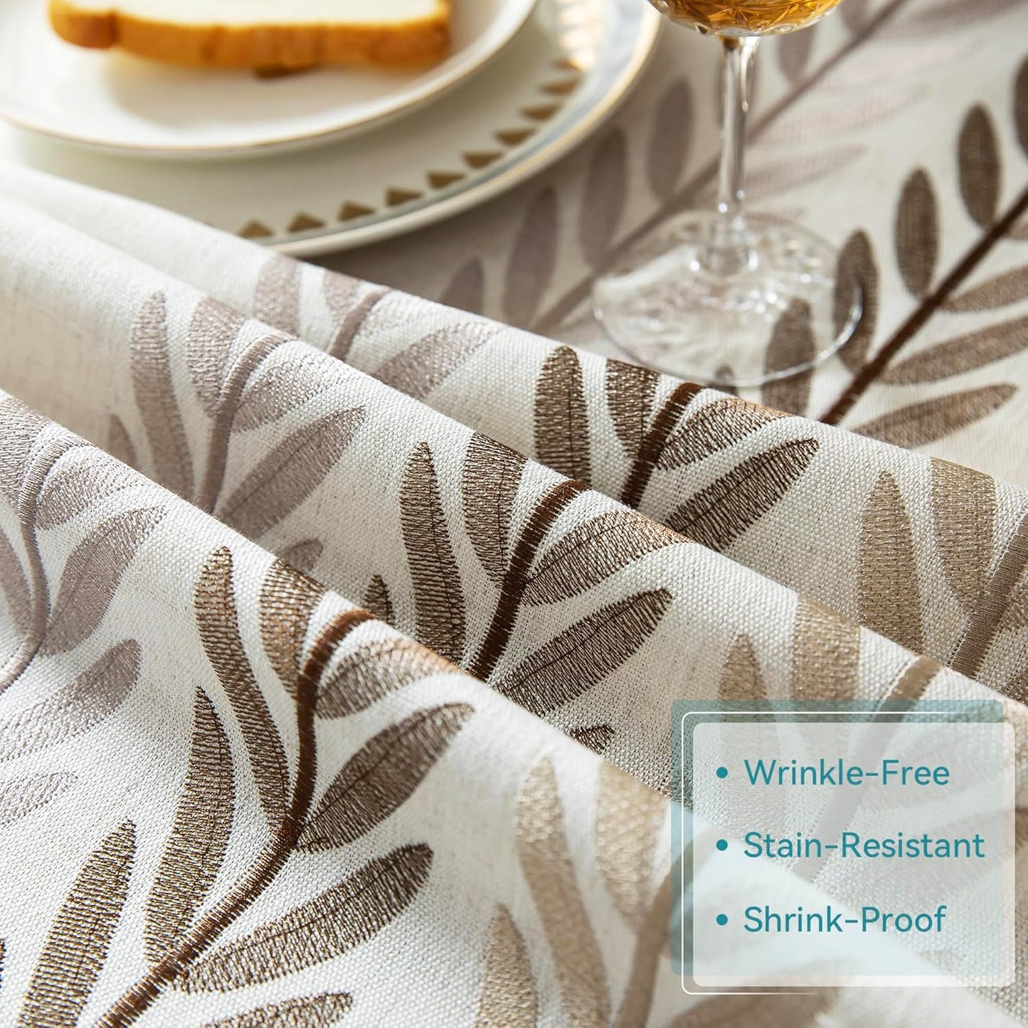 Oubonun Cotton Linen Rectangular Tablecloth - Wrinkle Resistant & Waterproof - Machine Washable Table Cloth with Tassels for Kitchen & Dining, 55''x120'', 10-12 Seats