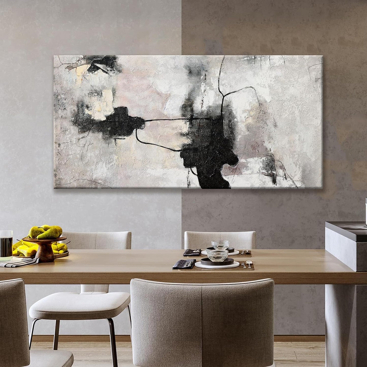 QSQ Black And Off-White Abstract Wall Art For Living Room Decor Artwork Canvas Art Wall Decor Modern Canvas Prints Pictures Abstract Wall Decor For Home Hotel Decoration 24 x 48 Inch