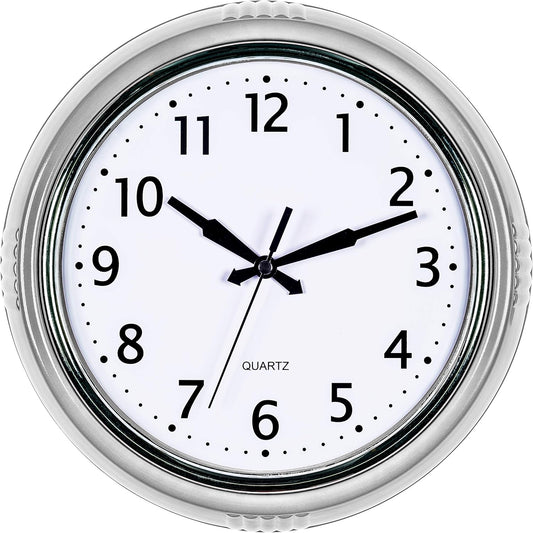 Bernhard Products Retro Wall Clock 9.5 Inch Silver Kitchen 50's Vintage Design Round Silent Non Ticking Quality Quartz Battery Operated for Home/Office/Kitchen/Living Room/School Classroom