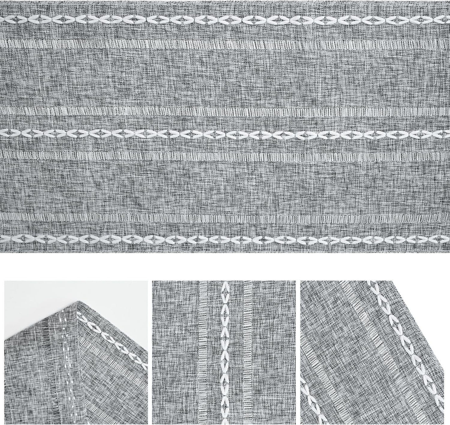Artoid Mode Dark Grey Rustic Cotton Linen Table Runner, Seasonal Embroidered Hollow Kitchen Dining Table Decoration for Home Party Decor 13x72 Inch