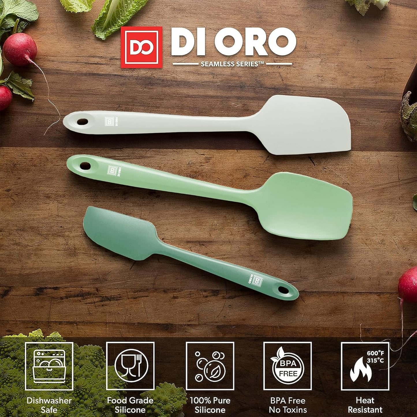 di Oro Living Silicone Spatula Set - Rubber Kitchen Spatulas for Baking, Cooking, & Mixing - 600°F Heat-Resistant & BPA Free Silicone Scraper Spatulas for Nonstick Cookware - Dishwasher Safe (Pastel)