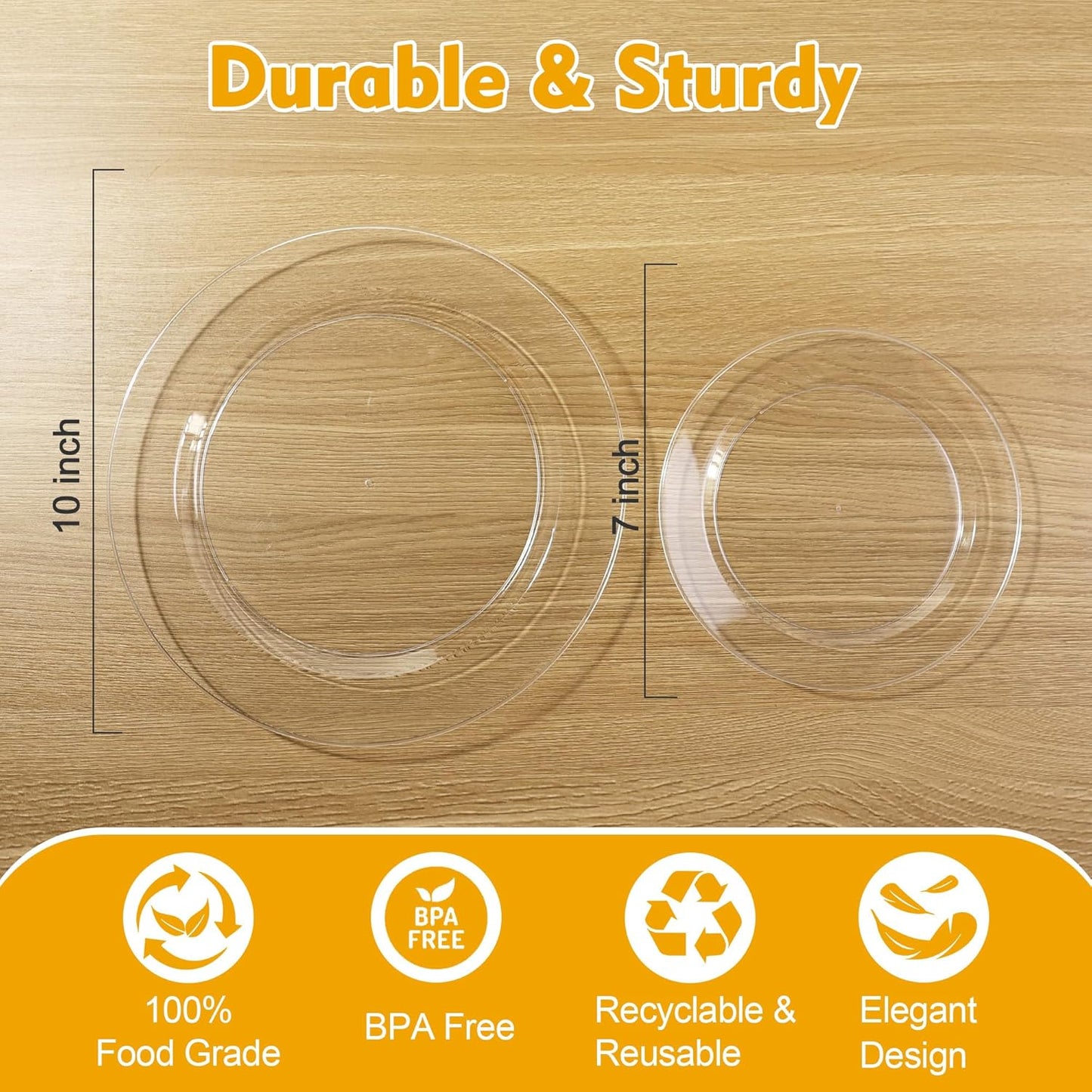 200 PCS Clear Plastic Plates, Plastic Disposable Plates Include 100 Dinner Plate and 100 Dessert Plate Perfect for Holiday, Birthday, Wedding & Party