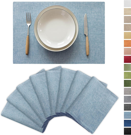Demetex Placemats Set of 8 Heat Resistant Blue Placemats Soft Washable Linen Place Mats Table Mat for Dinner Gathering Banquet, 13x19 inch, Blue