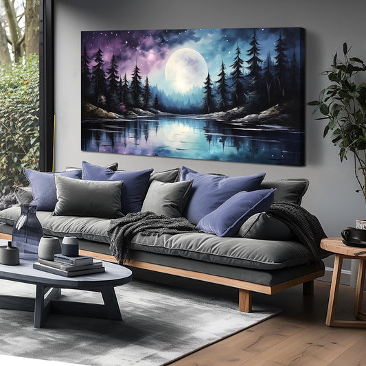 AOZEMI Forest Canvas Moon Wall Art Large Landscape Pictures for Living Room Modern Office Bedroom Decor 29x59 Wall Mural Artwork