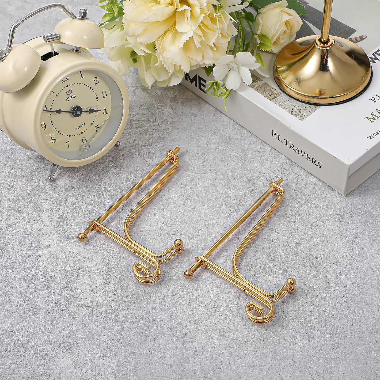 2PCS Plate Holder Easel Display Stand 4 Inch Gold Iron Tabletop Picture Stand for Display Photo Frames Decorative Plates Card for Home and Office Decor