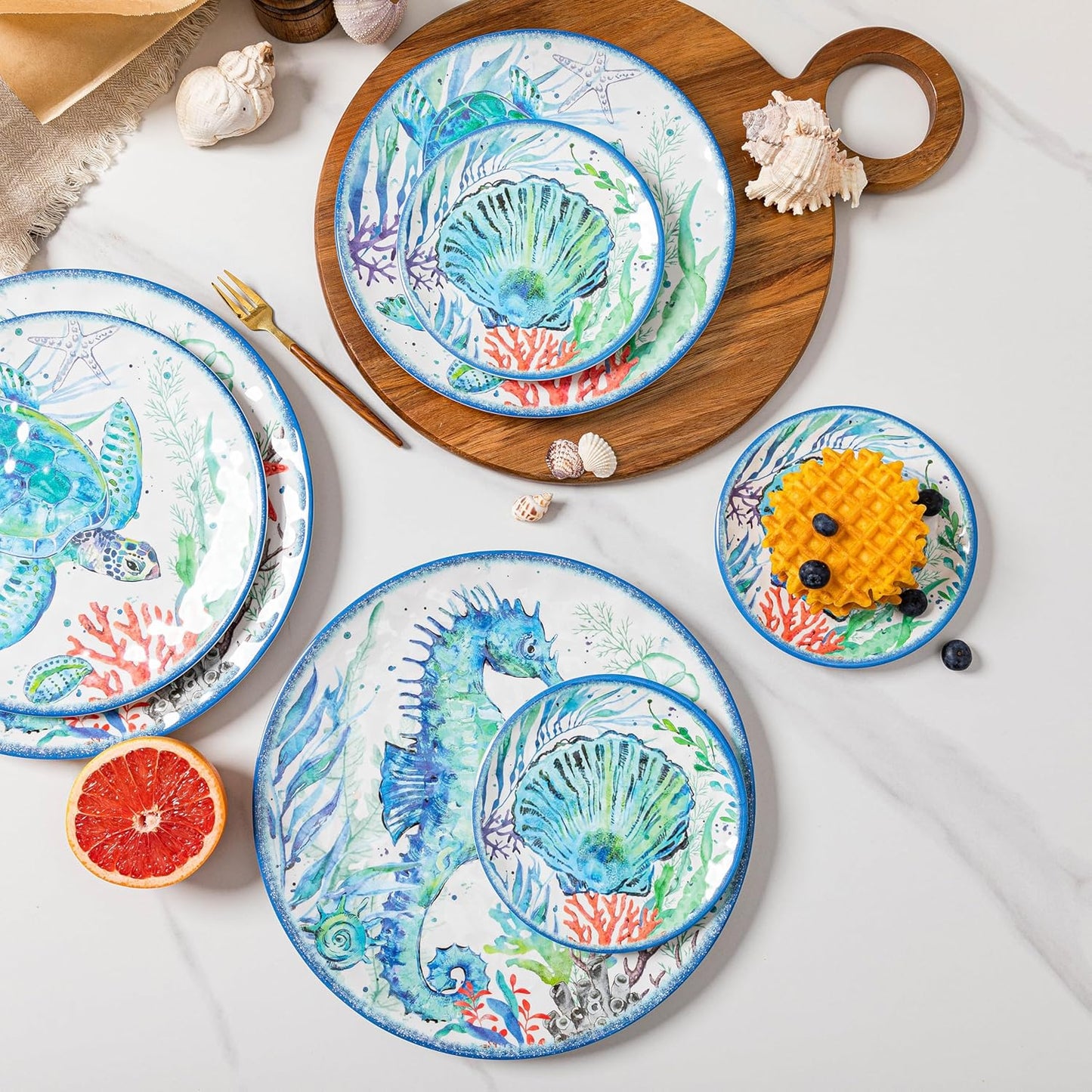 LEHAHA Extra larger Melamine serving bowl set, Coastal 13.75 Inch 130 Oz Large Fruit Bowl, Pasta Bowl, Set of 2, Serving Dishes for Entertaining, Vibrant Color Large Bowl for Party…