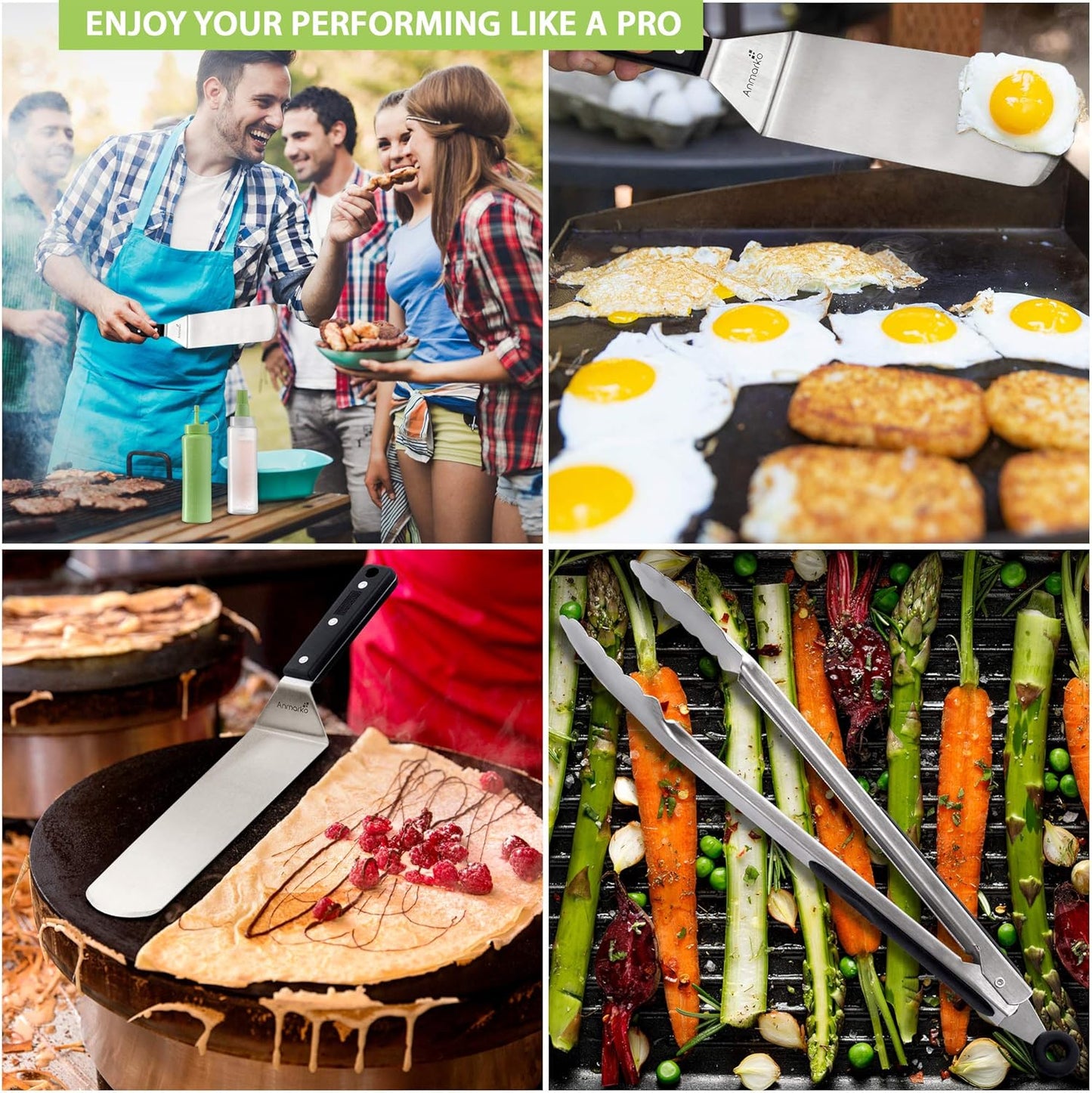 Anmarko Metal Spatula Set Stainless Steel and Scraper - Professional Chef Griddle Spatulas Set of 6 - Heavy Duty Accessories Great for Cast Iron BBQ Flat Top Grill