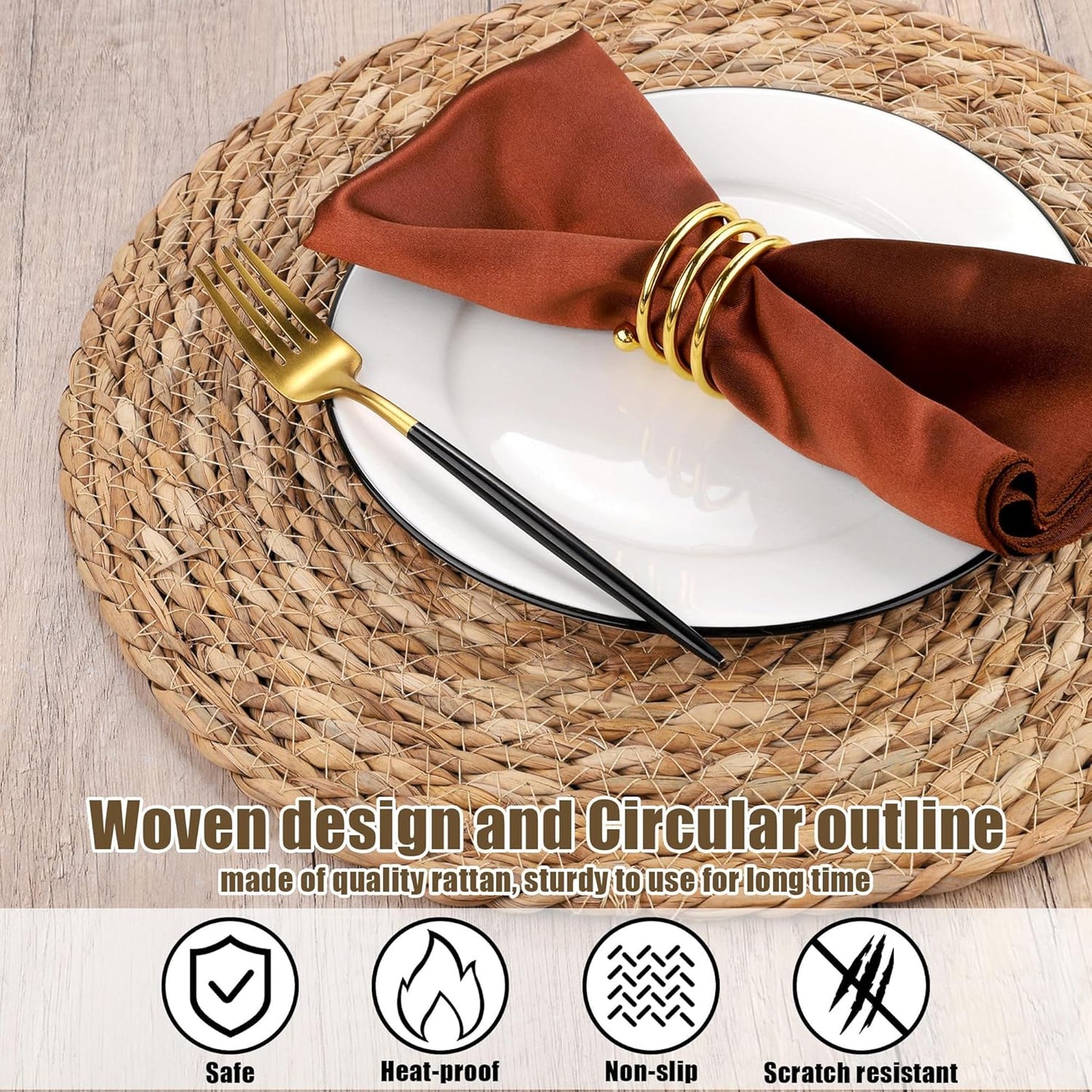 Set of 24 Round Woven Placemats 12 Inches Bulrush Placemats Natural Hand-Woven Boho Rattan Placemats Wicker Table Mats Farmhouse Weave Place Mats for Home Dining Table