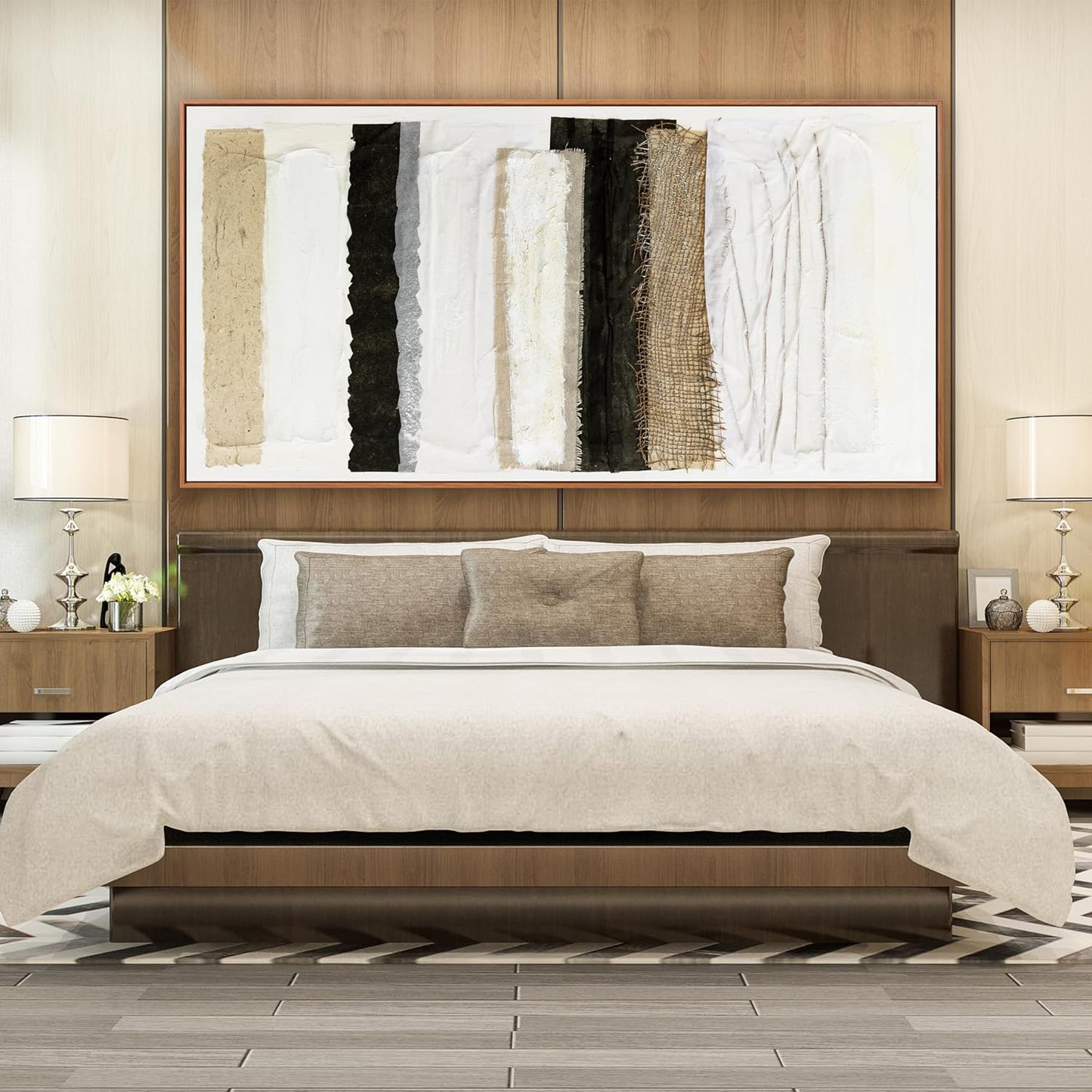 Framed Abstract Canvas Wall Art Decor Home Decor Large Wall Art Prints Wall Decorations Multicolor Overlapping Strips Framed Artwork Parting for Living Room Wall Bedroom Kitchen Office Decor 29"×58"