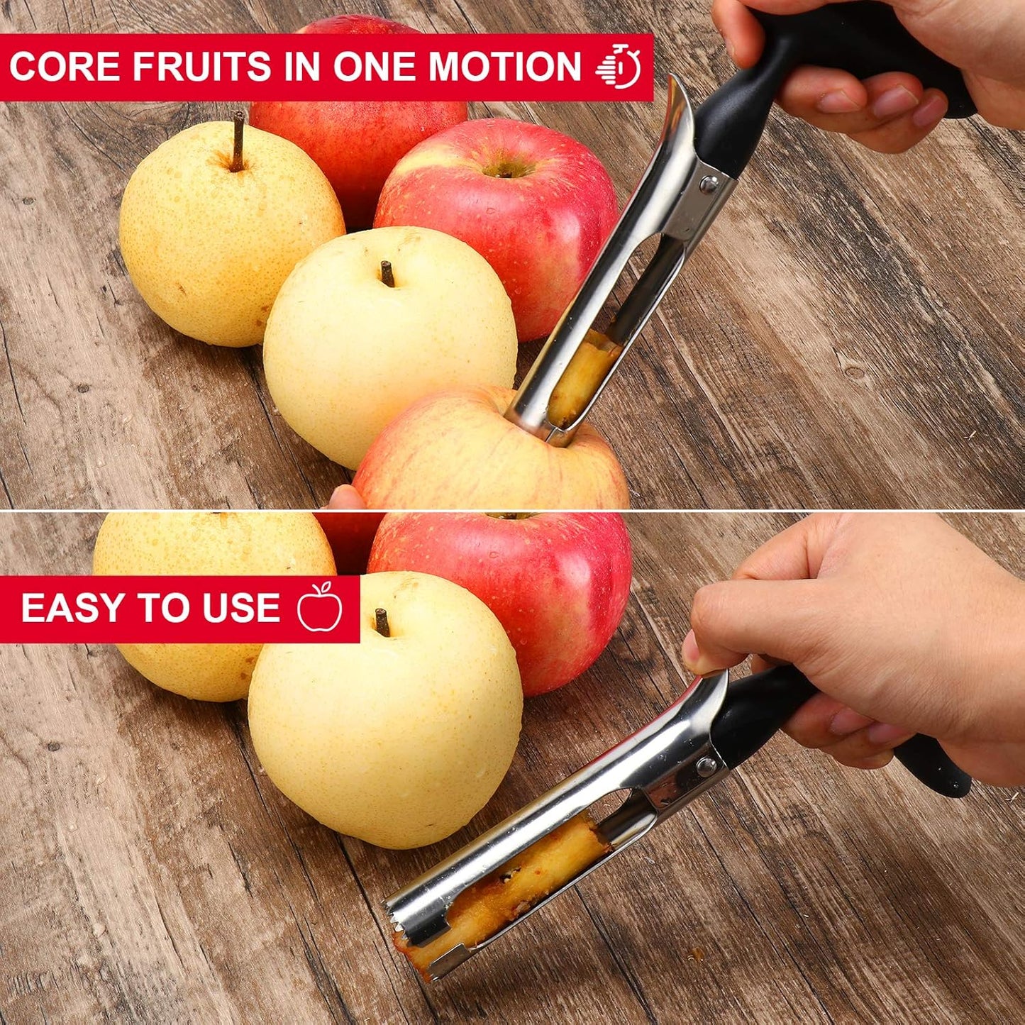 SCHVUBENR Premium Apple Corer Tool - Easy to Use and Clean - Sturdy Apple Core Remover with Sharp Serrature - Stainless Steel Corers for Apple and Pear - Core Fruits with Ease(Black)