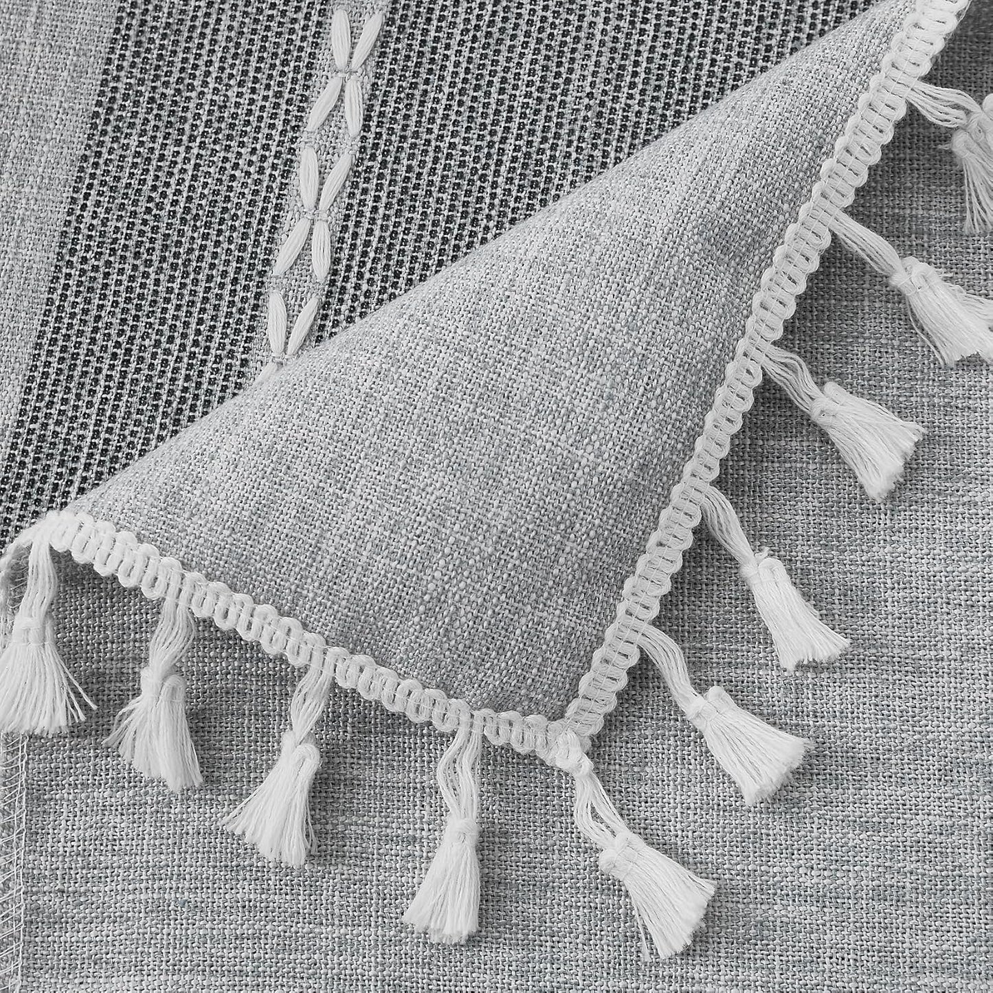 Oubonun Cotton Linen Square Tablecloth - Wrinkle Resistant & Waterproof - Machine Washable Table Cloth with Tassels for Kitchen & Dining, 55''x55'', 4 Seats