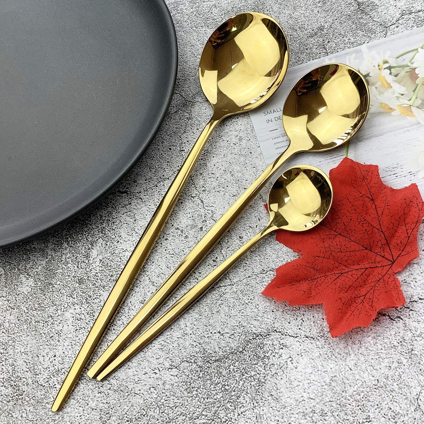 JASHII Silverware Set, Mirror Polished Gold Flatware Cutlery Set Service for 4, Shiny Finish 24 Pieces Stainless Steel Utensils Set Dinner Knife Fork Spoon Dessert Fork Salad Spoon Dishwasher Safe