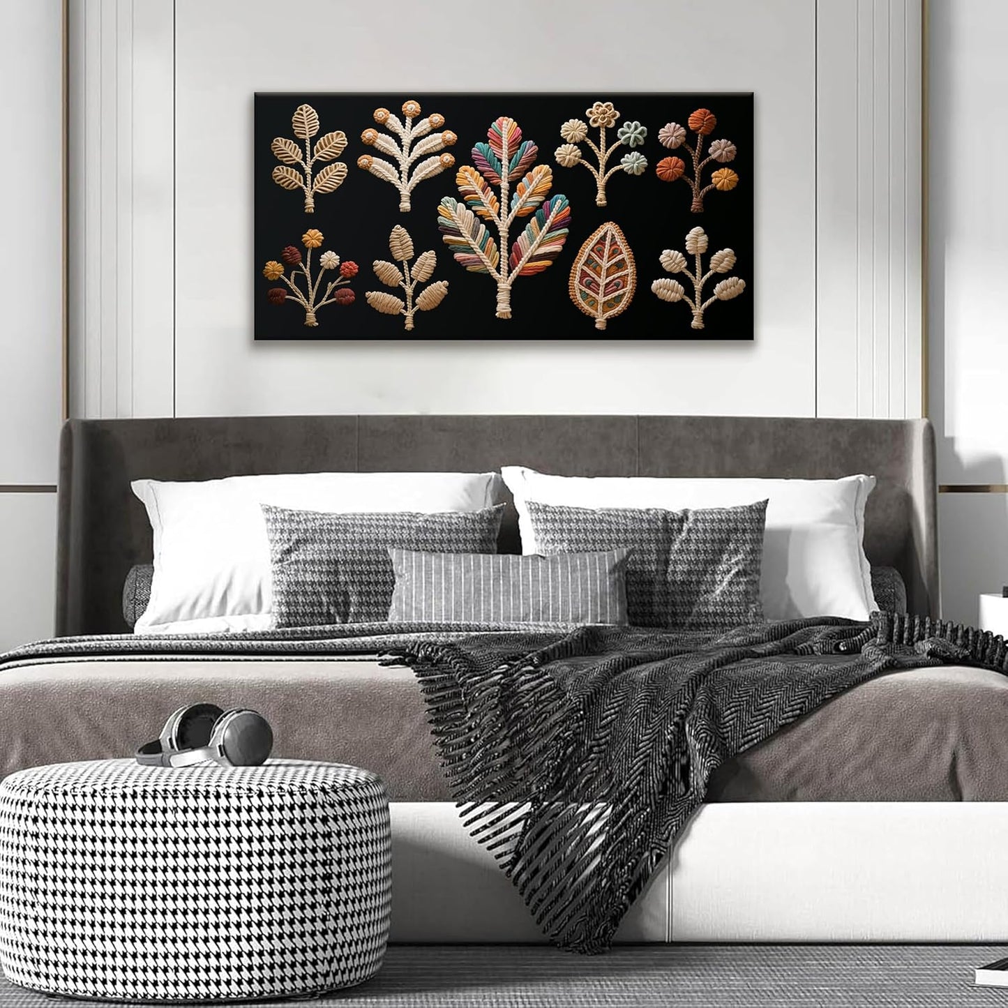 Tsomzxng Boho Black Wall Art Modern Bohemian Canvas Wall Art Decor Multicolor Painting Prints Boho Wall Art For Apartment Bedroom Nursery Backdrop 20" X 40" Ready To Hanging