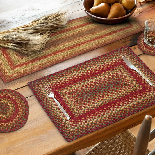 Homespice Cider Barn Dinner Table Runner Set of 2-8"x28", Rectangle, Red - Hand Braided with Jute - Rich Colors, Easy to Clean, Durable and Protects Furniture