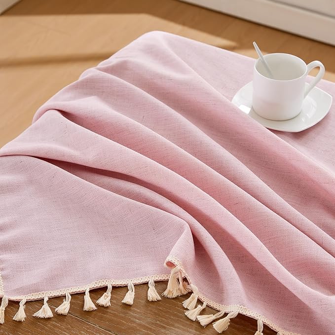 JIALE Textured Tablecloth, Heavy Duty Linen Style Farmhouse Table Cloth Rectangle Table, Wrinkle-Free Washable Waterproof Table Cover for Kitchen, Dining, Parties, 55"x106", Pink