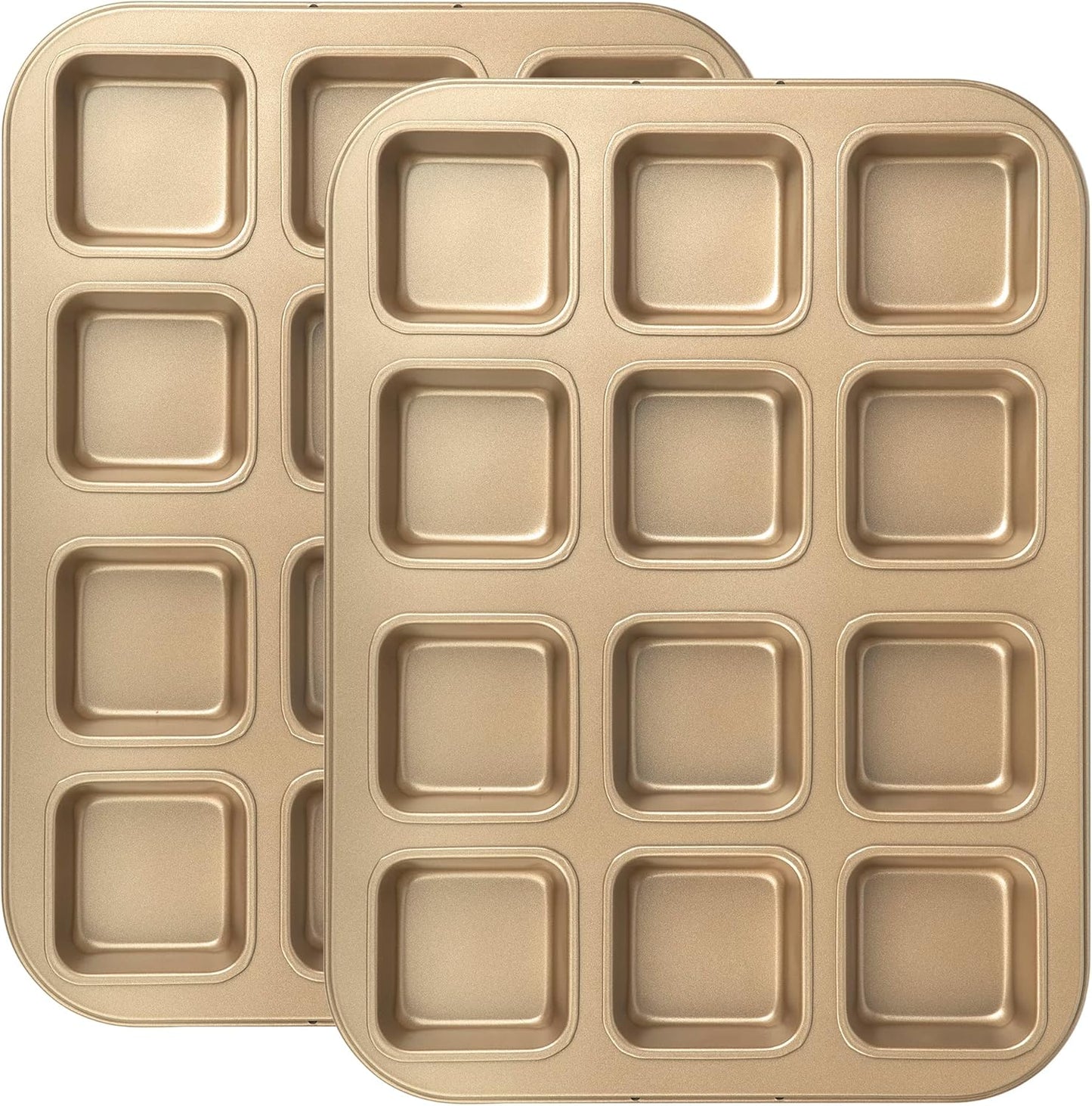 Tiawudi 2 Pack Brownie Pan, Non-stick Bakeware for Bread and Loaf, Heavy Duty Carbon Steel Mini Muffin Pan, 12-Cavity