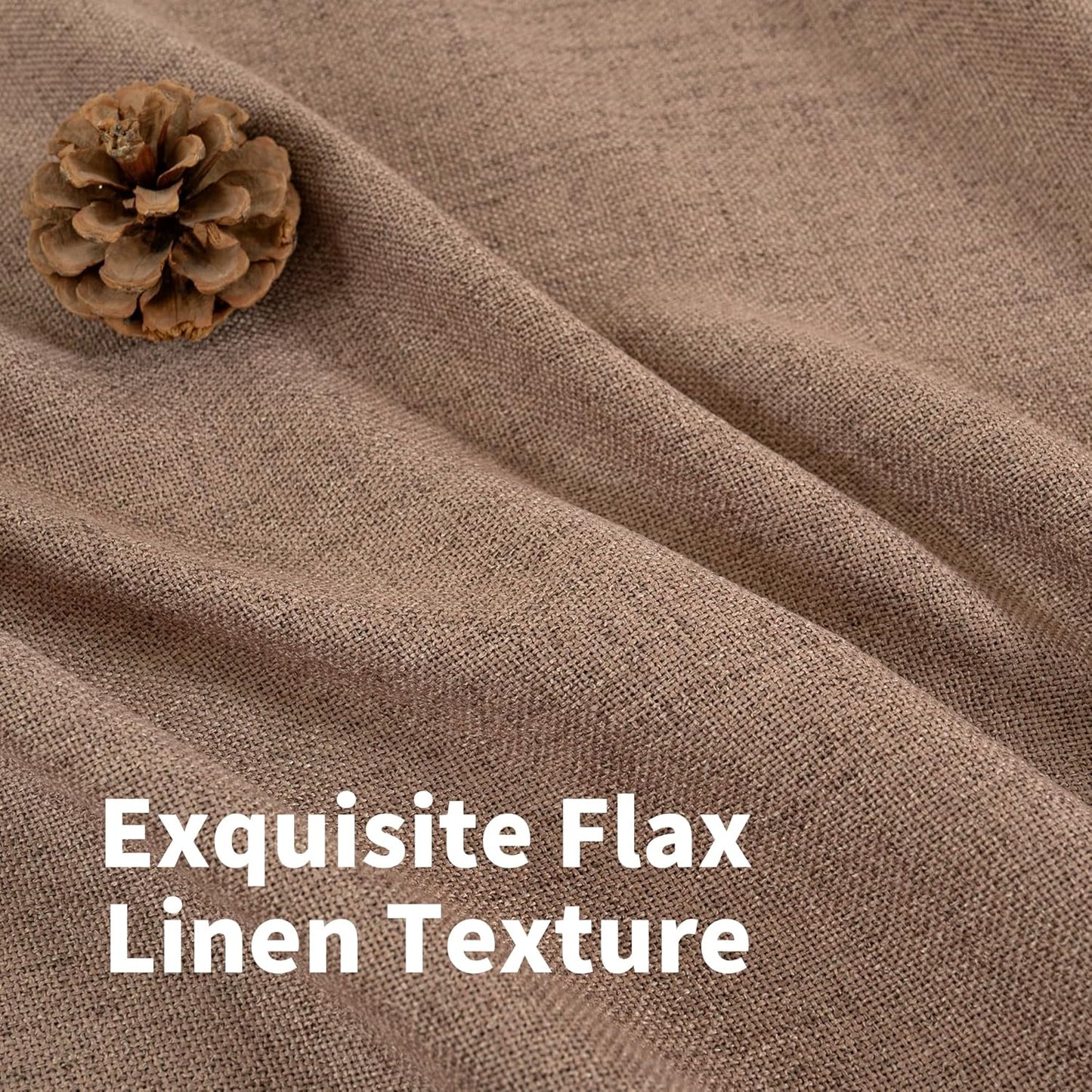 YoungsTex Linen Curtains 63 Inch Length for Living Room, Mocha Semi Sheer Drapes Light Filtering with Bronze Grommet for Bedroom Farmhouse Country, 2 Panels, 52 X 63 Inch