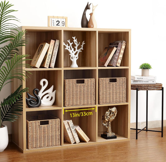 12X12X10in Plastic Wicker Storage Basket, Collapsible Wicker Cube Storage for Shelves, Woven Plastic Storage Basket for Pantry, Bedroom, Living Room, Bathroom, Shelves-3 Pack