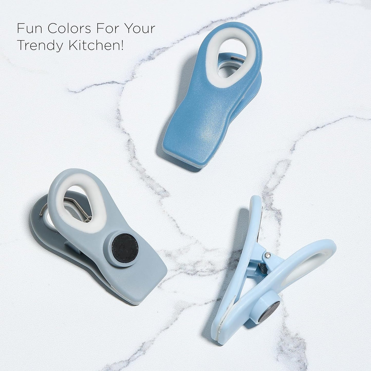 COOK WITH COLOR Bag Clips with Magnet - Chip Clips, Food Storage with Airtight Seal Grip for Bread, Snack and Food Bags (Blue and Grey, Pack of 10)