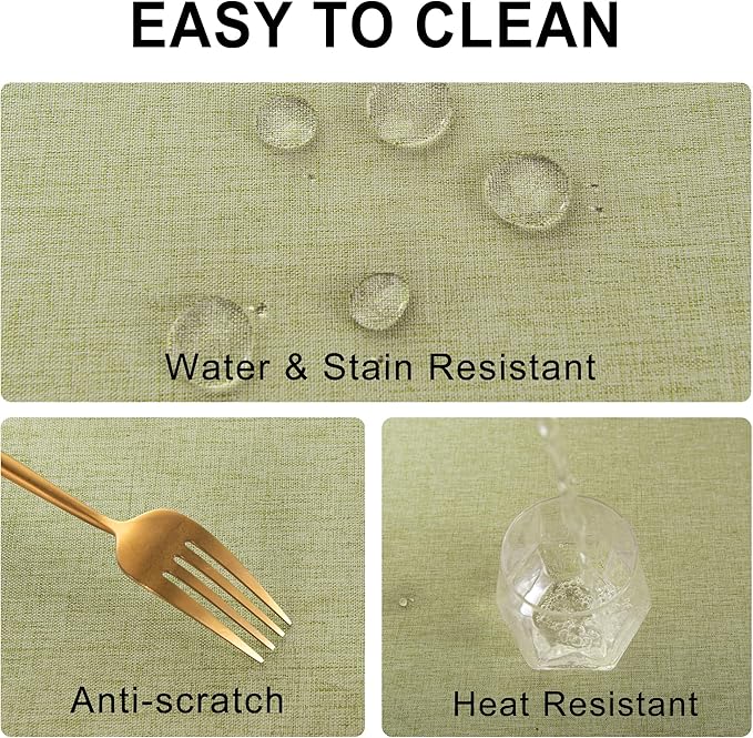 DWCN Rectangle Faux Linen Tablecloth - Textured Waterproof Spill-Proof Wrinkle and Stain Resistant Table Cloth Decorative Fabric Farmhouse Table Cover for Kitchen Dining Party, 54 x 108 Inch, Green