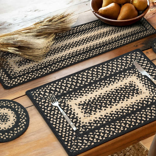Homespice Manchester Long Table Runner - 11"x36", Rectangle, Black & Tan - Handcrafted with Jute - Rich Colors, Easy to Clean, Durable and Protects Furniture