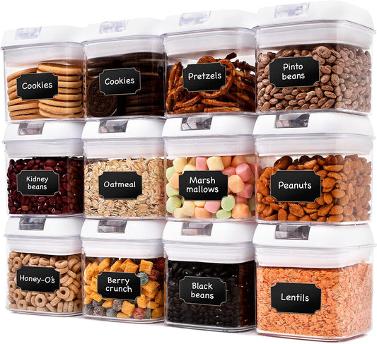 Cheer Collection Airtight Food Storage Containers, Kitchen Storage Containers for Pantry, Set of 12 Food Containers with Lids Airtight, Pantry Storage Containers & Organizers with Lids, 5L, White