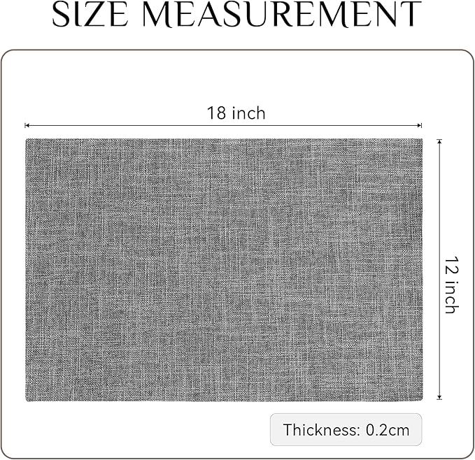 Softalker Faux Linen Placemats Set of 8-12 x 18 Inch, Heat Resistant Double Layered Durable Burlap Farmhouse Place Mats, Non-Slip Washable Rustic Table Mats for Dining, Kitchen, Party（Light Grey