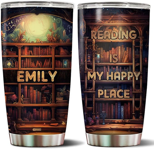 Personalized Book Lovers Tumbler Gifts for Librarian Book Lover Women Readers Bookworm 20oz Travel Cup Coffee Bookshelf Mug Stainless Steel Insulated with Lid