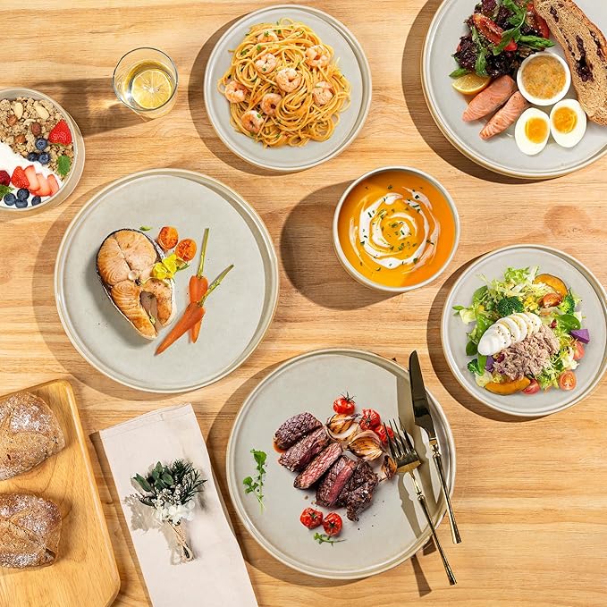 AmorArc Ceramic Dinnerware Sets, Handmade Reactive Glaze Stoneware Plates and Bowls Sets,Highly Chip and Crack Resistant | Dishwasher & Microwave Safe Dishes Set, Service for 8 (24pc)