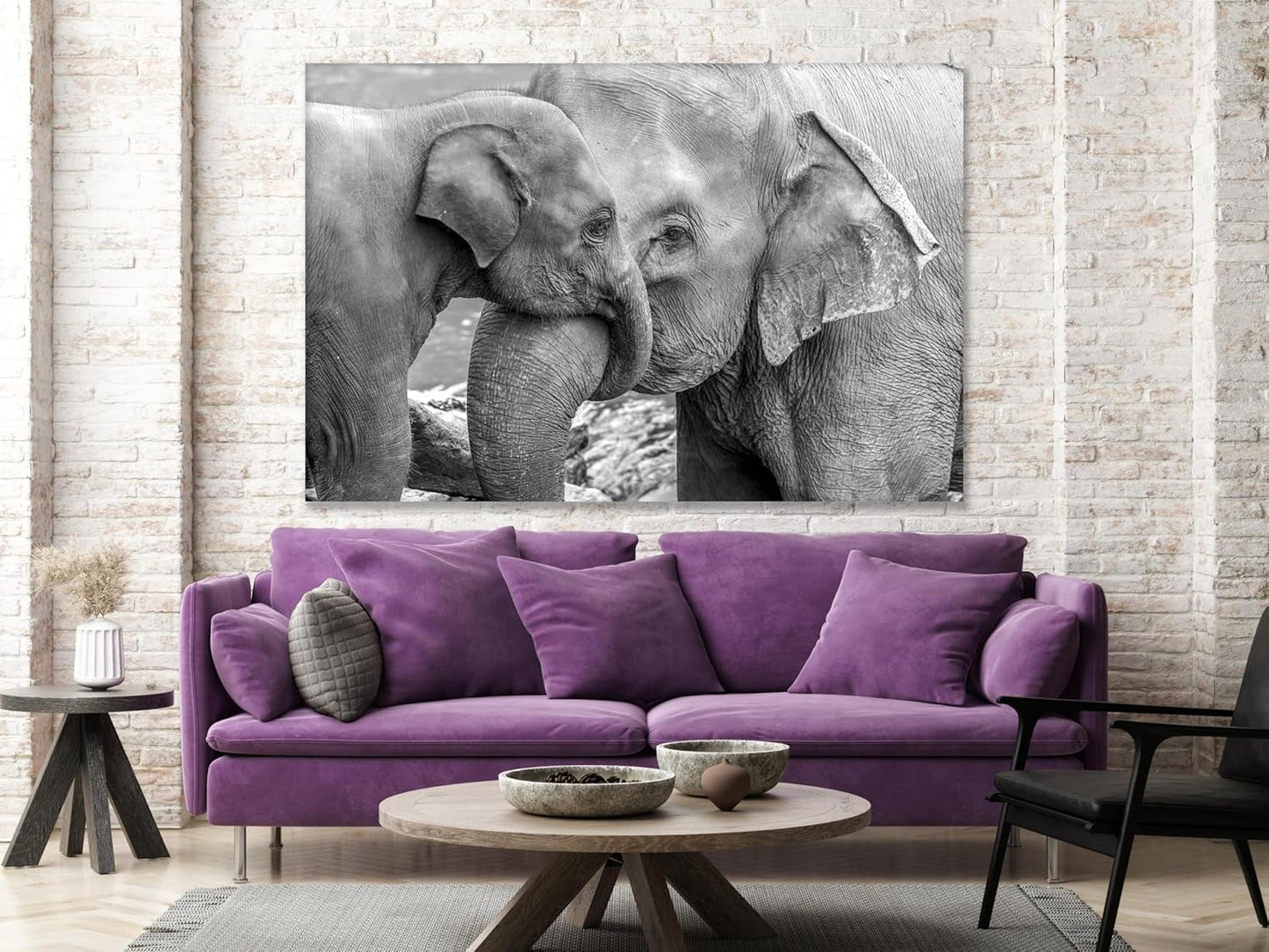 Wildlife Canvas Prints - Wild Animals Home Decor - Medium, Large, and Extra Large Wall Art for Living Room, Bathroom, Kitchen (Elephant Family, 35L" x 53W")
