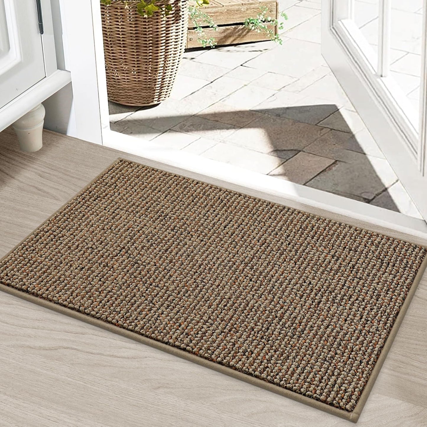 BEQHAUSE Dirt Trapper Door Mat 20" x 32", Non-Slip Washable Doormats Entrance Mat, Dirt Resistant and Absorbent Welcome Mat, Low Profile Floor Mats for Front Back Door and Entryway, Beige