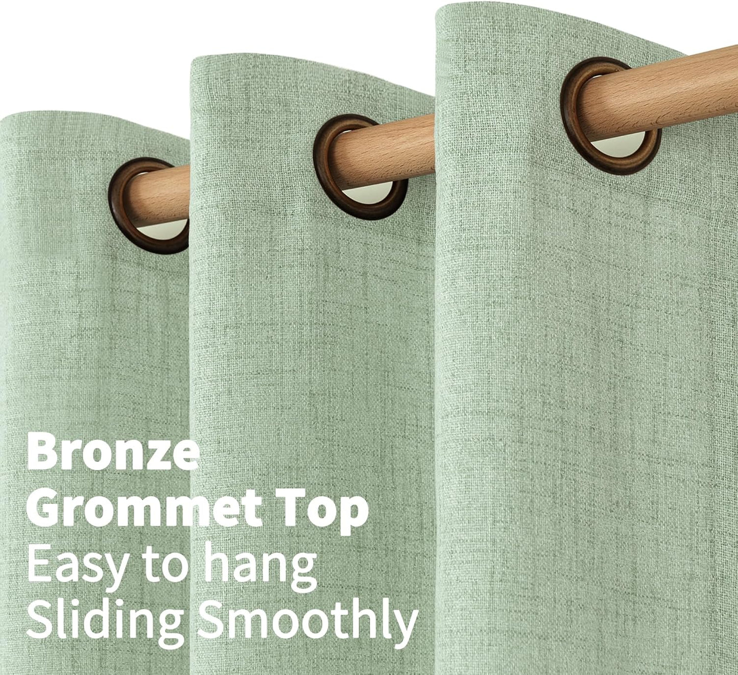 YoungsTex Sage Green Linen Curtains 68 Inch Length for Living Room, Light Filtering Semi Sheer Window Drapes with Bronze Grommet Privacy for Bedroom Farmhouse Decorative, 52 x 68 Inch, 2 Panels