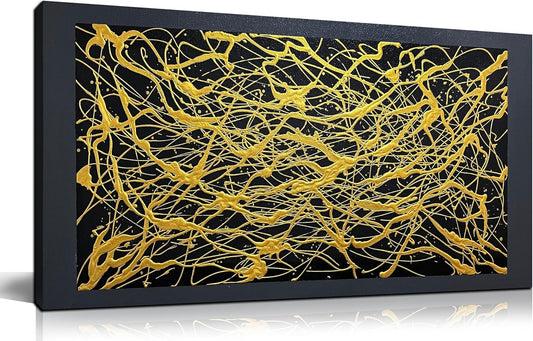 Abstract Canvas Hand Painted Wall Art for Living Room - Black and Gold Painting Wall Art for Office - Modern Wall Decor for Bedroom Size 20" x 40"