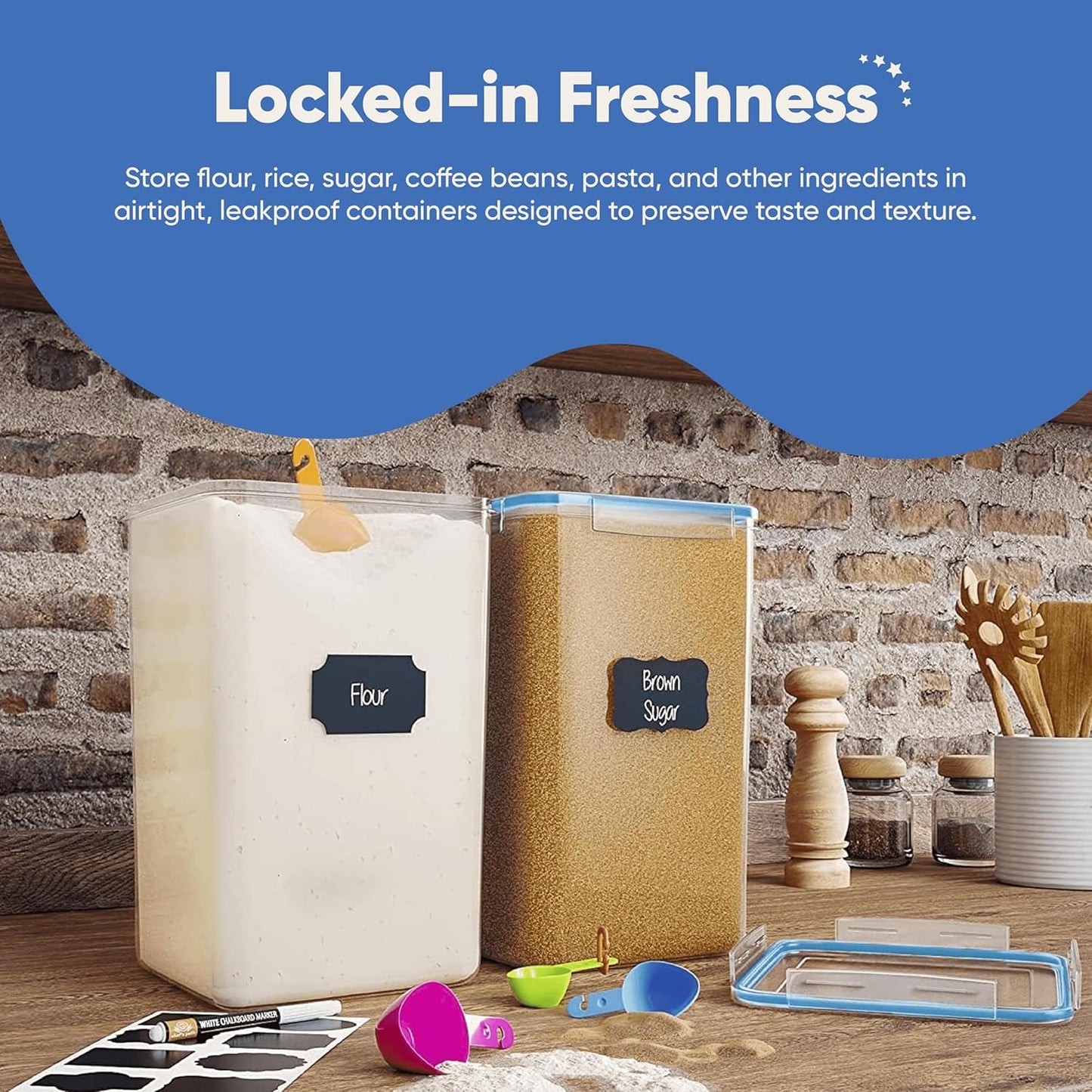 Chef's Path Extra Large Airtight Flour and Sugar Storage Containers with Lids, Set of 2, 6.5L Pantry Canisters for Bulk Flour and Sugar Storage - Transparent