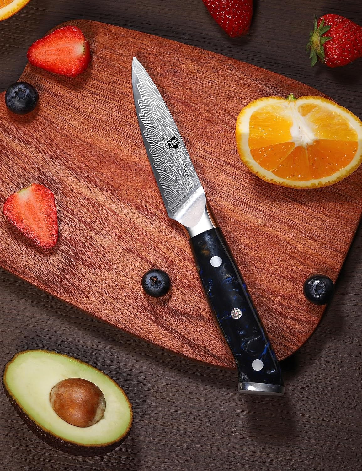 WILDMOK Damascus Paring Knife, 3.5 Inch Japanese 67-layers Damascus Steel, Professional Paring Knife, Ultra Sharp Blade Cooking Utility Knife, Full Tang Ergonomic Resin Handle