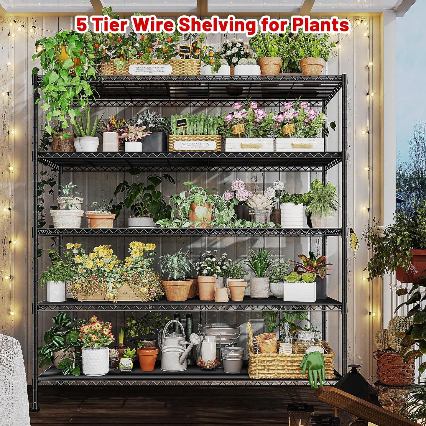 REIBII 45.8''W Storage Shelves Wire Shelving,5Tier Shelves Organizer, Sturdy Metal Garage Shelving, Adjustable Storage Rack for Pantry Kitchen Steel Shelving, 45.8" W x 71" H x 17.2" D