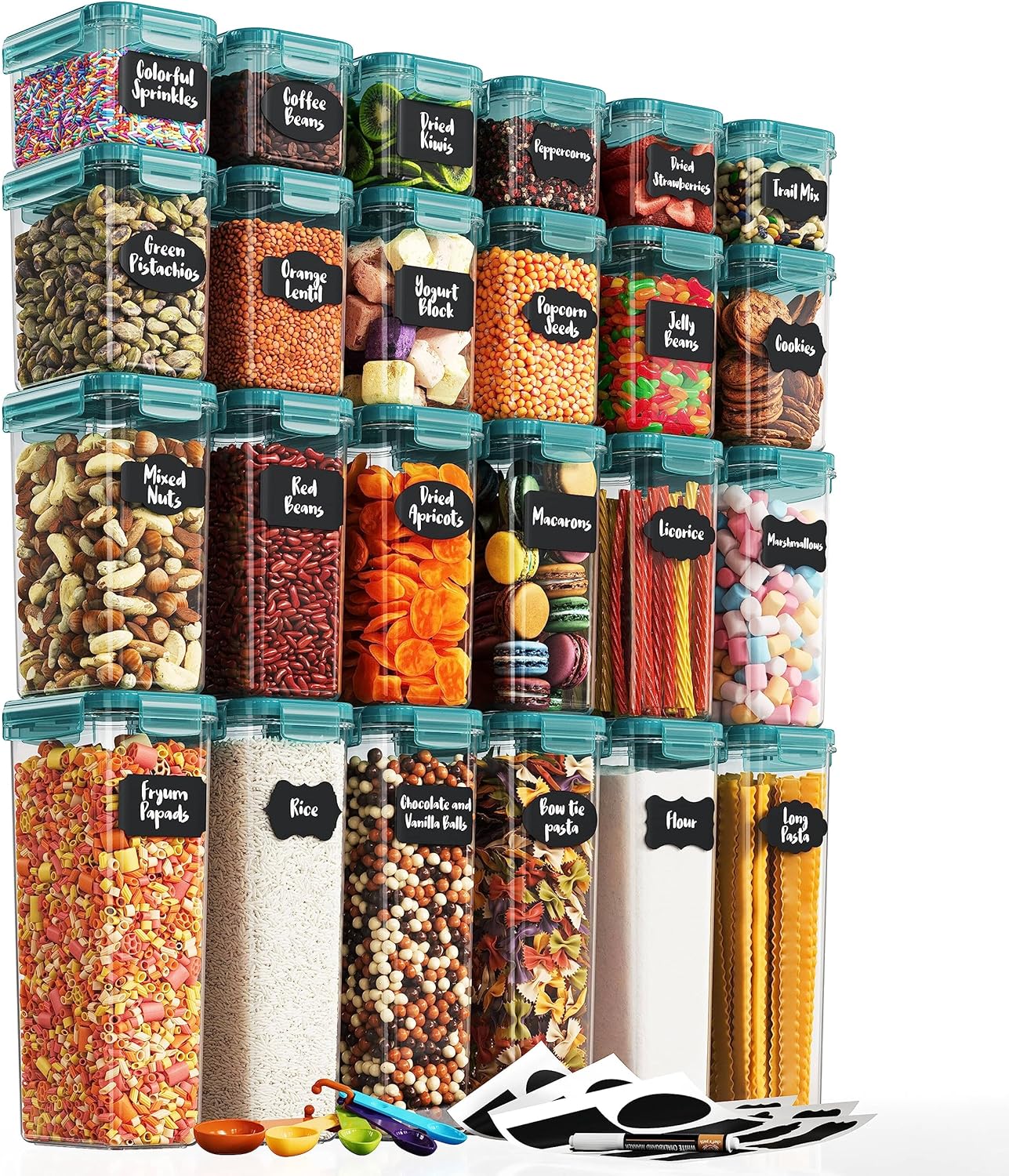 Chef's Path Airtight Food Storage Containers with Lids, 24 pcs (Teal Color) Plastic Kitchen and Pantry Organization for Dry Food, Flour and Sugar, BPA Free