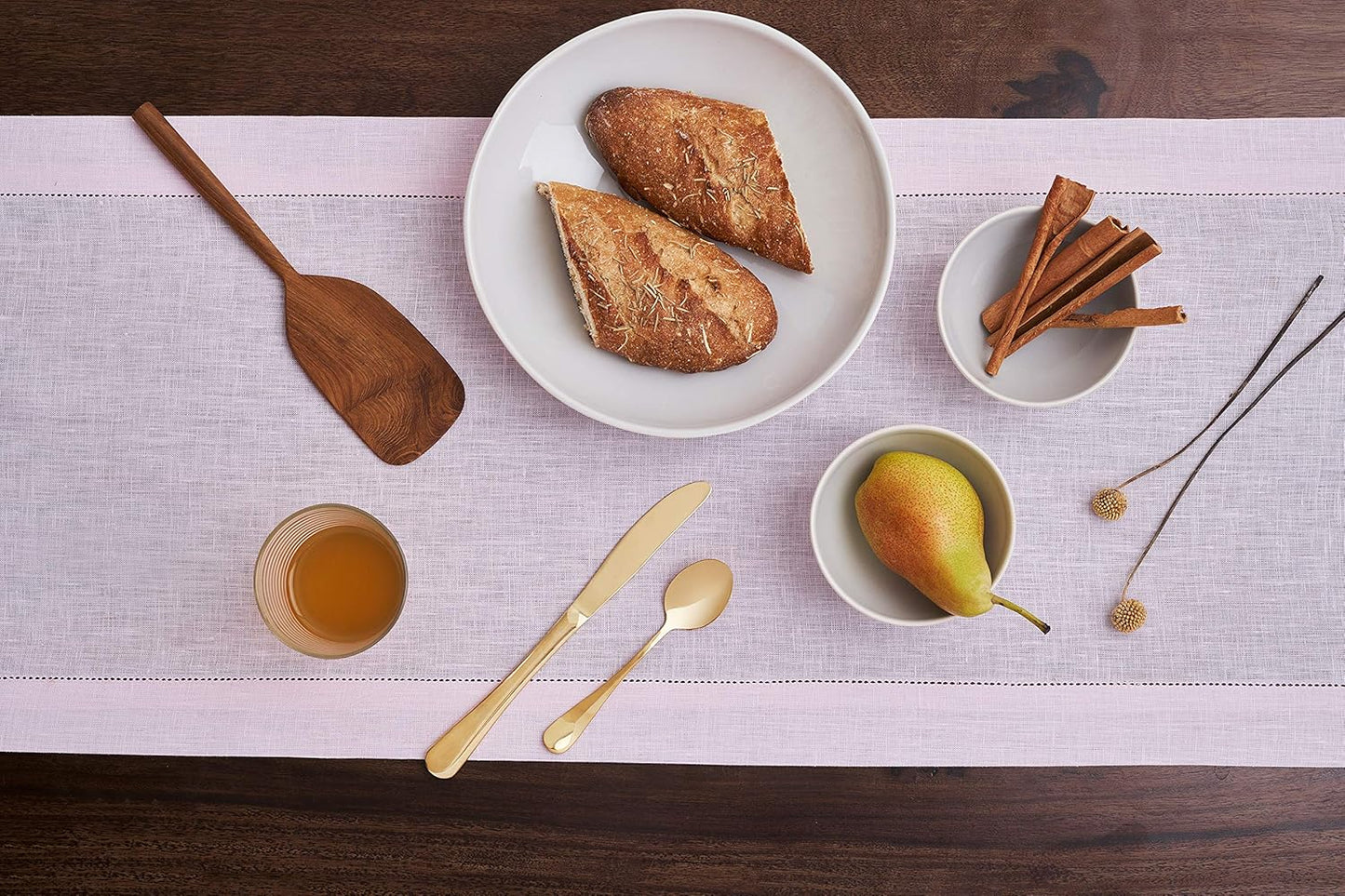 D'Moksha Homes Linen Pastel Pink Table Runner 120 Inches Long - 100% Pure Linen Hemstitch 14 x 120 Inch Table Runner for Dining, Fall, Autumn and Halloween - Classic Hemstitch