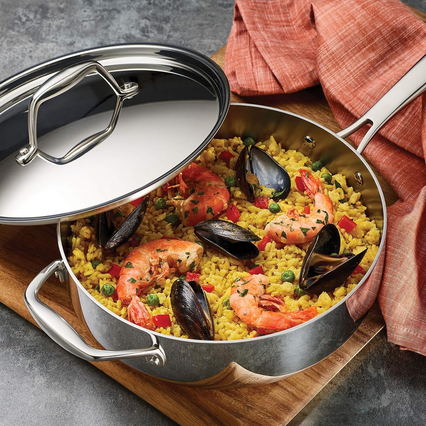 Tramontina Signature Tri-Ply Clad Stainless Steel 3-Quart Saute Pan with Lid, Induction-Ready Cooking Pan, Dishwasher-Safe, NSF-Certified, Made in Brazil