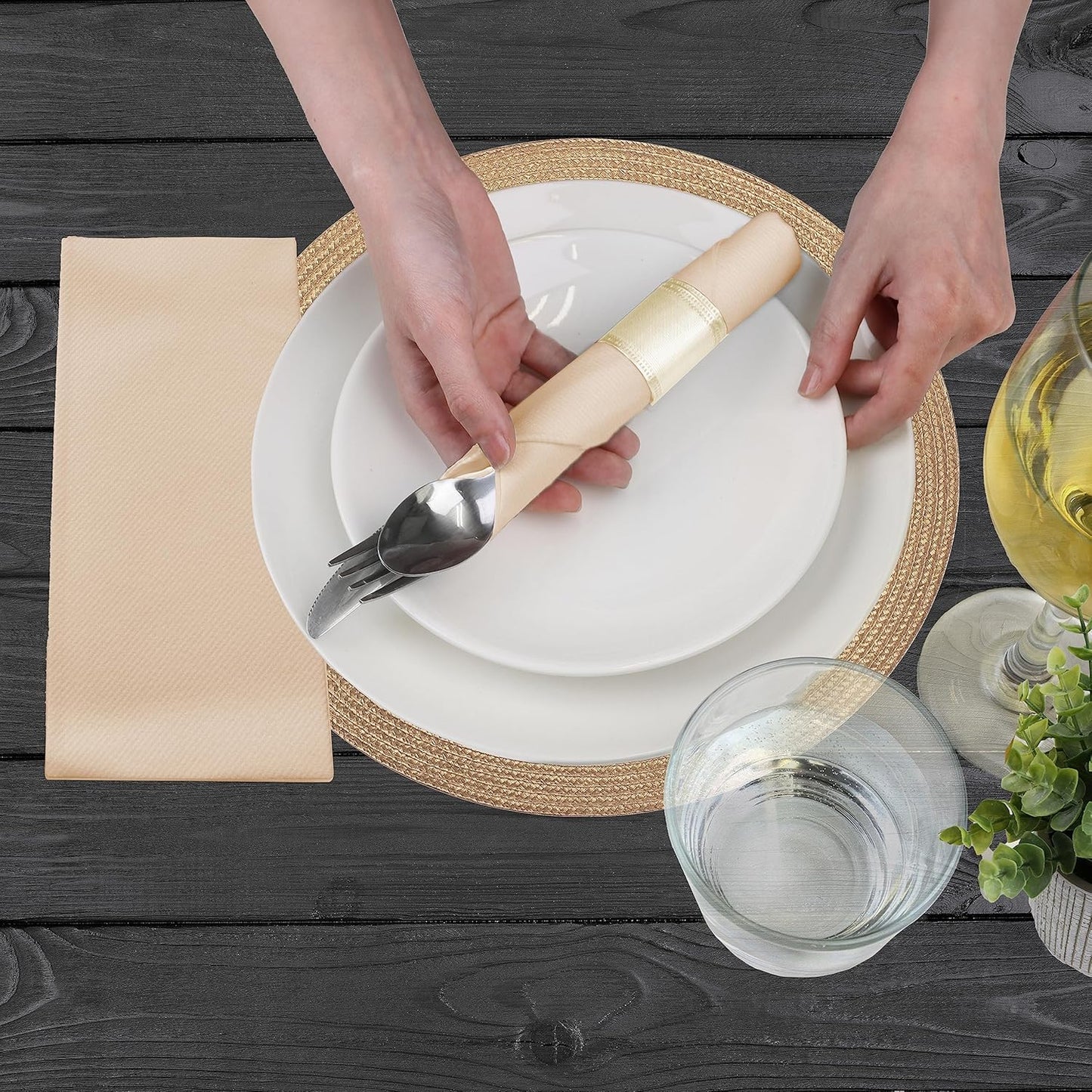 AMERICAN HOMESTEAD Paper Napkins - Sand Disposable Linen-Like Dinner Napkins - Restaurant-Quality Table Serviettes for Weddings, Parties, and Events - 15.75" x 15.75" - 50 Count